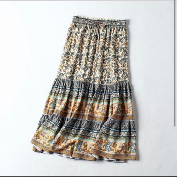 New! Boho maxi soft front tie skirt cream base - Picture 2 of 2